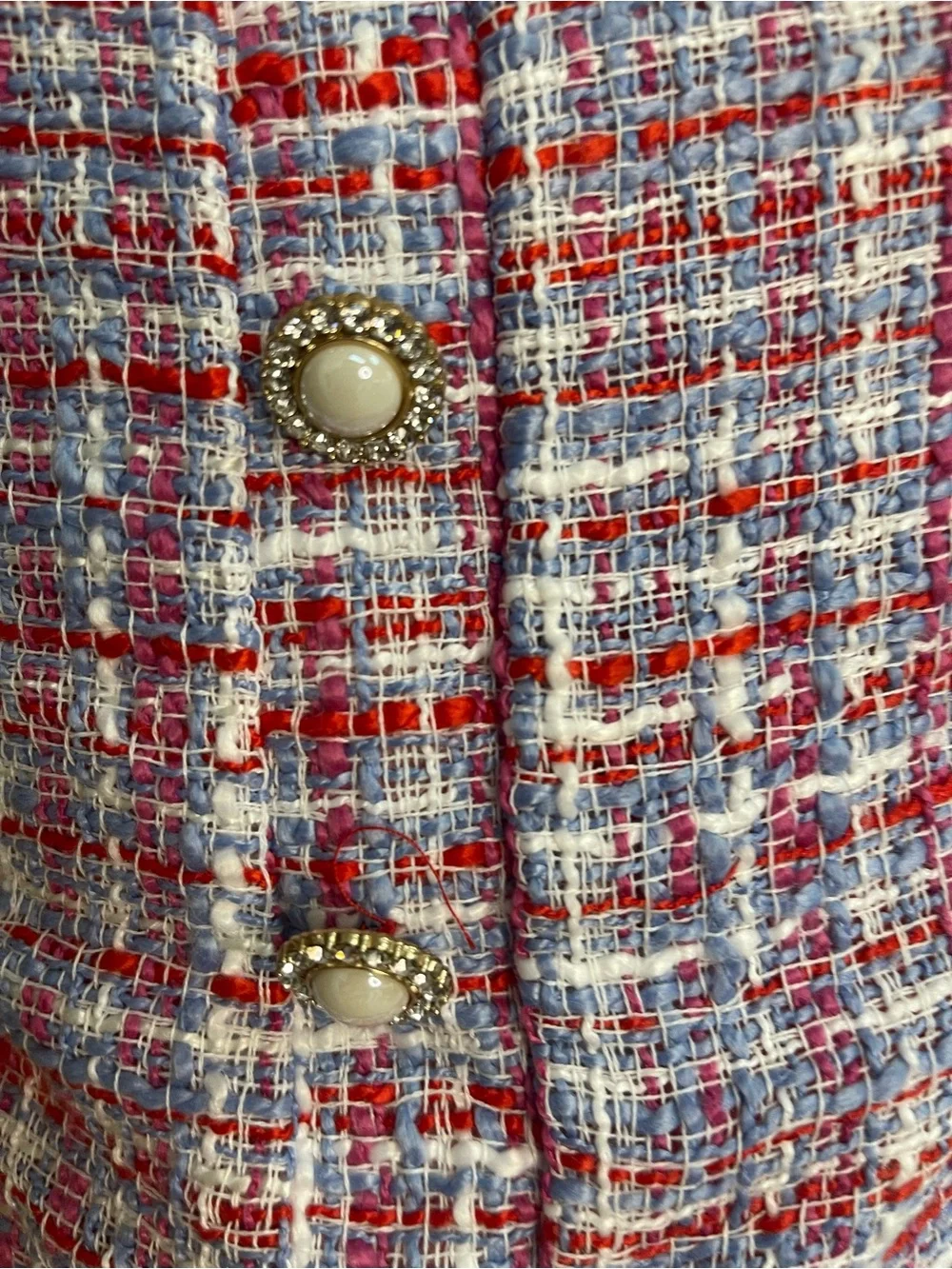 Zara Tweed Corset Crop Top with Pearl Straps Red Blue